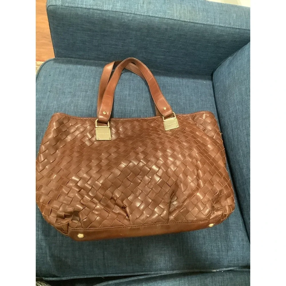 Michael Kors Womens Double Handles Brown Tote Bag Sz L